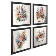 Kit 4 Quadros Aquarela 18x18 cm com Moldura e Vidro - Decoração Elegante para Banheiro e Lavabo - imagem 3