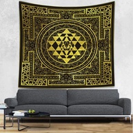 Tapeçaria Dourada Sri Yantra 152x152cm | Mandala Geometria Sagrada para Decoração Espiritual - imagem 1