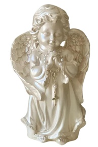 Anjo Decorativo em Gesso 20cm - Estilo Religioso com Terço | Decoração Católica e Presente Dia das Mães - imagem 1