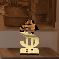 Cifrão Dourado Espelhado em Acrílico - Peça Decorativa de Sucesso e Prosperidade para Escritório e Decoração Moderna - imagem 3