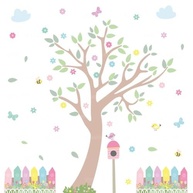 Adesivo de Parede Infantil Árvore Decorativa com Flores, Passarinhos e Borboletas - Lavável e Fácil Aplicação - imagem 4