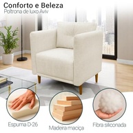 Poltrona Decorativa Aviv em Linho Premium Bege - Conforto e Estilo para Salas e Escritórios - imagem 4