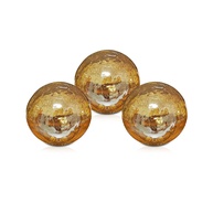 Trio Bola Esfera Pequena Decorativa em Vidro Craquelado Dourado - Design Artesanal para Ambientes Elegantes - imagem 1