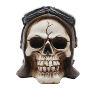 Mini Caveira Decorativa Aviator Helmet em Resina Marrom - 8,5cm | Decoração Temática e Estilo Motoqueiro - imagem 4