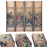 Pergaminhos de Madeira Dragão Gueixa - Arte Japonesa Decorativa para Parede (4 Peças) - imagem 1