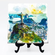 Quadro Azulejo Aquarela Cidade do Rio de Janeiro - Arte Decorativa Exclusiva - imagem 1