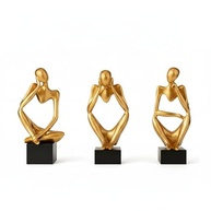 Trio Pensadores Arte Abstrata Dourado – 3 Esculturas Decorativas em Gesso 12 cm, Pintadas à Mão com Alma Metálica - imagem 2