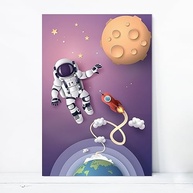 Placas Decorativas Astronauta no Espaço 20x30cm - Kit com 4 Unidades para Decoração Infantil Moderna - imagem 5
