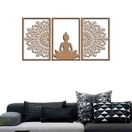 Quadro Decorativo Buddha Mandala 3mm Vazado em MDF Natural - 40x60cm - imagem 1