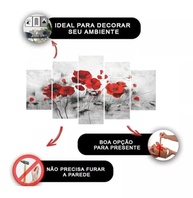 Kit Quadro Decorativo Flor Papoula Vermelha - 5 Peças Modernas para Sala e Quarto - imagem 5