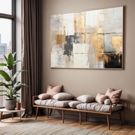 Quadro Decorativo com Moldura e Acrílico - Arte Abstrata Preto Cinza Dourado para Sala e Quarto - imagem 1