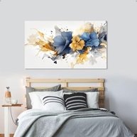 Quadro Decorativo em Canvas Flores Abstrato Azul e Dourado - Arte Moderna para Sala, Quarto e Hall - imagem 4