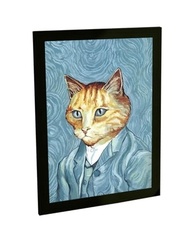 Quadro Decorativo Gato Van Gogh com Moldura - Arte Premium para Ambientes Modernos - imagem 2