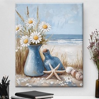 Pôster em Tela Decorativo Azul Oceano 20x25cm - Arte Marítima com Flores para Banheiro e Sala - imagem 1