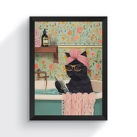 Quadro Decorativo Gato na Banheira - Estilo Vintage com Moldura Preta 30x40 cm - imagem 4
