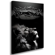Quadro Decorativo Leão de Judá 85x60cm - Tela Canva com Armação de Madeira Preta e Branca - Arte Cristã para Sala e Escritório - imagem 1