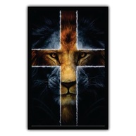 Quadro Decorativo 90x60 com Moldura de Madeira Pinus - Leão de Judá e Cruz de Cristo | Acabamento Premium Preto - imagem 2