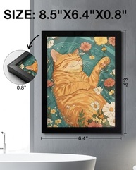 Quadro Decorativo de Gato com Estampa Floral Laranja - 15x20cm | Decoração de Parede Estética para Banheiro e Cômodos - imagem 3