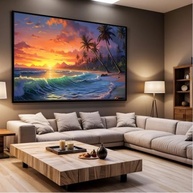 Quadro Decorativo com Moldura - Paisagem de Praia e Por do Sol para Sala e Quarto - imagem 5