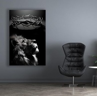 Quadro Decorativo Leão de Judá 85x60cm - Tela Canva com Armação de Madeira Preta e Branca - Arte Cristã para Sala e Escritório - imagem 3