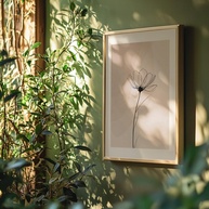 Quadro Decorativo Flor Minimalista com Moldura - Desenho Botânico Abstrato Moderno para Sala e Quarto - imagem 1