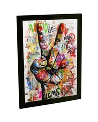 Quadro Decorativo Grafite Sinal de Paz - Arte de Rua Inspirada em Banksy para Sala e Quarto - imagem 2