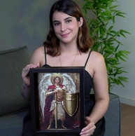 Quadro Decorativo São Miguel Arcanjo - Arte Sacra em Moldura Preta 33x26cm - imagem 2