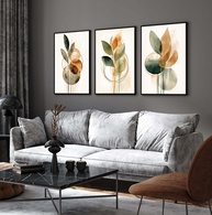 Quadro Decorativo Folhagem Bege - Estilo Boho Luxo para Sala e Quarto | Moldura Preta 40x60cm - imagem 1