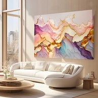 Quadro Decorativo 90x60cm Abstrato Moderno Luxo Rosê Dourado - Tecido Premium para Quarto e Sala - imagem 3