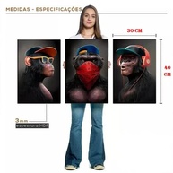 Quadro Decorativo Quarto Macacos Gangue 3 Peças Grande 4K - Design Moderno e Premium - imagem 4