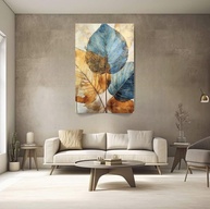 Quadro Decorativo Folhas Clean Azul Dourado 40x60cm - Estilo Moderno para Sala e Quarto - imagem 5