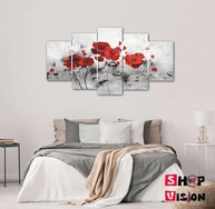 Kit 5 Quadros Decorativo Papoula Vermelha - Design Premium para Sala e Quarto - imagem 3