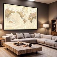 Quadro Mapa Mundi Decorativo 90x60cm - Moldura Moderna para Sala e Quarto - imagem 5