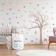 Adesivo de Parede Infantil para Quarto de Menina - Árvore, Coruja e Corações em Vinil Decorativo - imagem 2