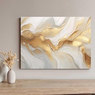 Quadro Decorativo Abstrato 130x90cm Dourado e Branco - Mármore Moderno para Sala e Quarto - imagem 5