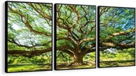 Quadro Decorativo Arvore Paisagem Folhas Verde - Kit com 3 Unidades em Moldura de Madeira - imagem 5
