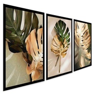 Quadros Decorativos Planta Verde e Dourada Costela de Adão - Kit com 3 Peças em Alta Definição - imagem 1