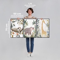 Quadros Decorativos Infantil Animais da Selva - Bicho-Preguiça, Hipopótamo e Girafa | 50x75cm em Madeira - imagem 4