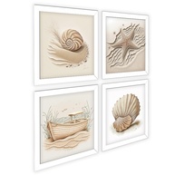 Kit 4 Quadros Decorativos 18x18 cm - Tema Marítimo Oceano Praia com Moldura e Vidro - imagem 3