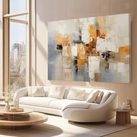 Quadros Decorativos para Quarto e Sala 100x70cm - Arte Abstrata Bege Branco Marrom Dourado em Canvas - imagem 2