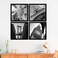 Kit 4 Quadros Decorativos 35x35 cm com Moldura - Cidades Famosas do Mundo em Preto e Branco - imagem 3