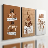 Kit 3 Quadros Decorativos Cantinho do Café - Cozinha e Copa com Estilo Marrom 28x20cm - imagem 1