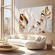 Quadros Decorativos 90x60cm - Arte Floral Dourado para Sala, Quarto e Escritório | Impressão Premium em Tecido - imagem 1