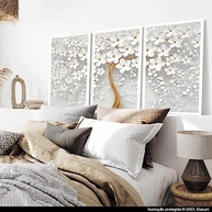 Quadros Decorativos Floral Branco com Detalhes Dourados - Transforme sua Sala ou Quarto com Estilo - imagem 3