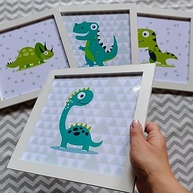 Quadros Decorativos de Dinossauros para Quarto Infantil - Estilo Baby Boy Verde e Branco - imagem 3