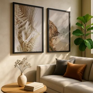 Kit 2 Quadros Decorativos Natureza Seco Bege - Estilo Praia Costeira com Moldura Minimalista - imagem 1