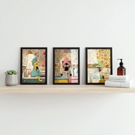 Kit 3 Quadros Decorativos 18x24 cm com Moldura de Madeira - Gatos Banheiro e Lavabo (Preto) - imagem 3