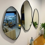 Kit 3 Espelhos Decorativos Orgânicos com Moldura em Couro Preto – Estilo Rústico Elegante para Sala, Quarto e Hall - imagem 2