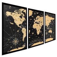 Quadros Decorativos Mapa Mundi Vintage - Kit 3 Peças com Moldura Retro - imagem 1