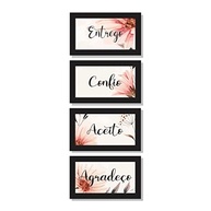 4 Quadros Decorativos Entrego Confio Agradeço com Design Floral - Sala e Quarto - imagem 3